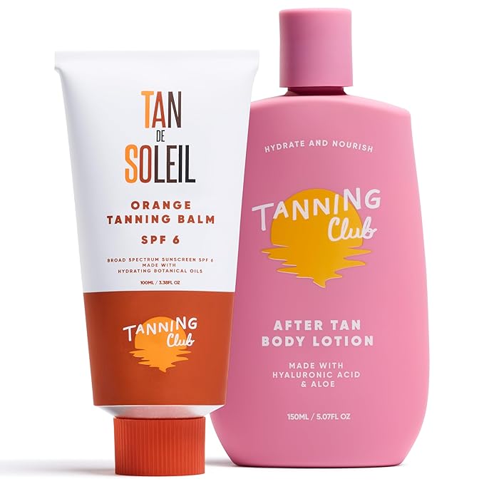 Tanning Club Sun Care Duo – Tan De Soleil SPF 6 Tanning Lotion (100 ml) & After Tan Lotion with Hyaluronic Acid (150 ml) – Hydrating Pre & Post Sun Set for Radiant, Sun-Kissed Skin