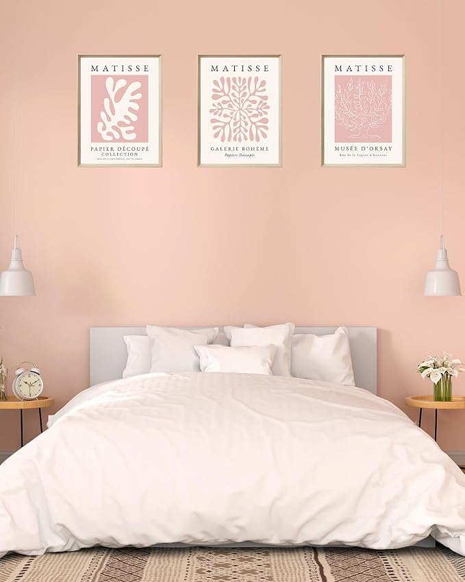 Framed Matisse Pink Wall Art Set of 3, Abstract Canvas Prints | 12x16IN High Framed Design Canvas Prints, Matisse Inspired Minimalist Wall Decor for Living Room Bedroom Bathroom