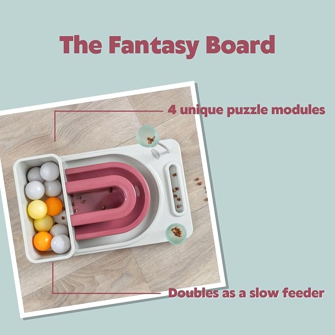 TRIXIE Cat Activity Fantasy Board Strategy Game – 4-Module Puzzle Toy for Mental Stimulation – Interactive Cat Toy for Indoor Cats – Berry/Gray, 8.25 x 13.25 x 4 in