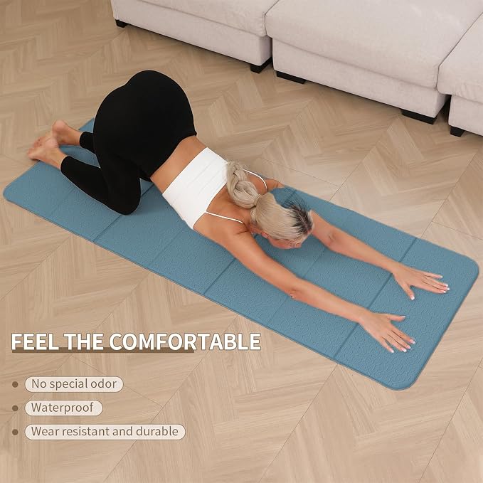 PAIDU Foldable Yoga Mat - 10mm Extra Thick, 75"26" Non-Slip Exercise Fitness Mat | SGS Eco-Certified, Portable for Yoga/Pilates/Studio/Home Workout
