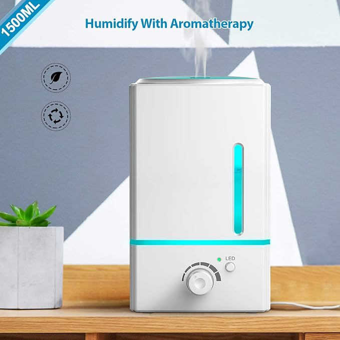 Exqline 1500ml Large Aroma Essential Oil Diffuser - Aromatherapy Humidifier for Large Room (White)