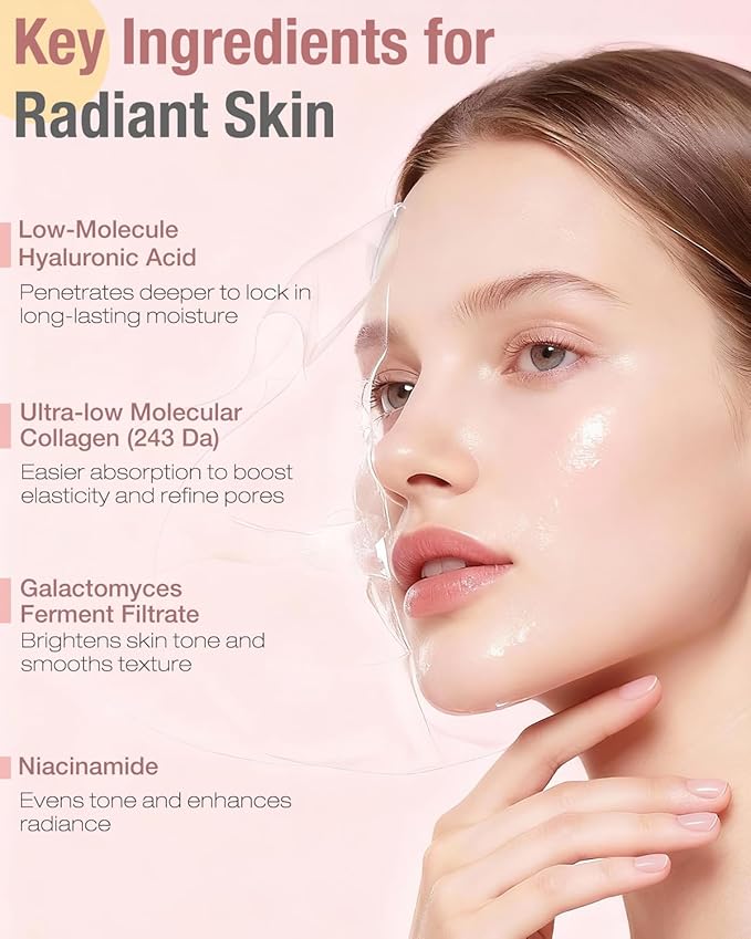 BOCACUE Bio-Collagen Hydrogel Sheet Mask, Overnight Face Mask for Radiant, Glowing Skin, Deep Hydrating & Firming, Pore Minimizing, Boosts Elasticity, Korean Skin Care, 35g x 5ea