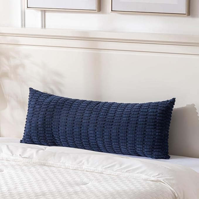 Fancy Homi Decorative Throw Pillow Covers for Bed Couch Bedroom Bench, Soft Corduroy Solid Pillow Case, Rustic Farmhouse Boho Room Decor,36" x 14" (Pack of 1),Navy Blue