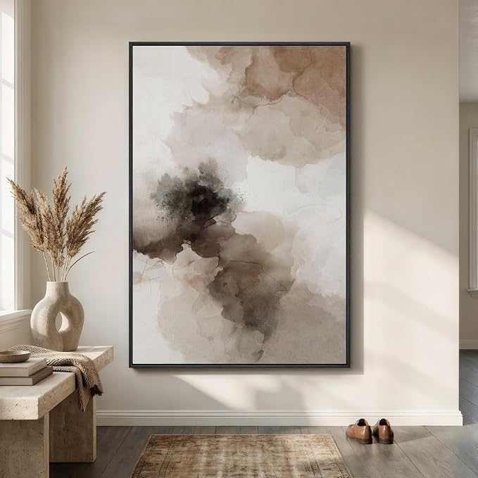 Extra Large Framed Neutral Abstract Wall Art for Living Room, Vertical Brown Beige Canvas Prints Paintings Artwork for Walls, Modern Minimalist Pictures Wall Decor for Bedroom Dining Room, 40x60 In