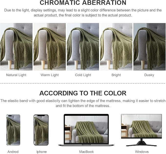 BOURINA Olive Throw Blanket 50x60 Inch Boho Knitted Soft Throw Sofa Blanket | Knitted Throw Blanket 50x60 Inches, Soft Lightweight Boho Weave Throw Decorative Couch Blanket for Living Room Bedroom Chair