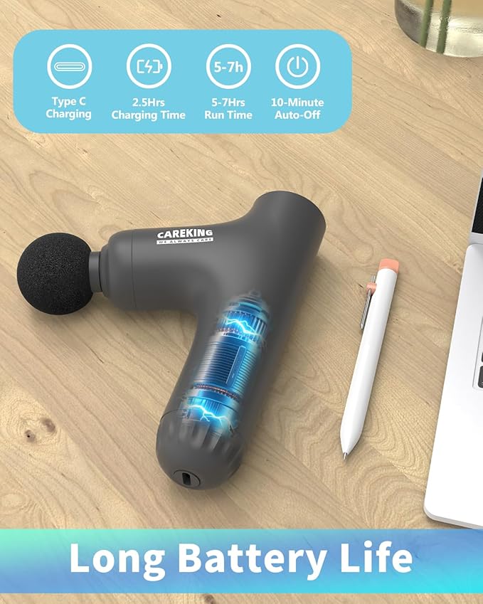 3-in-1 Detachable Massage Gun Deep Tissue, Ergonomic Extension Handle Back Massager for Pain Relief, Portable Percussion Muscle Massager for Shoulder, Thigh, Waist & Neck