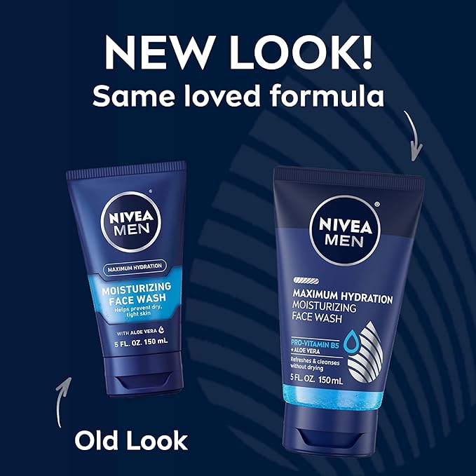 Nivea Men Maximum Hydration Moisturizing Face Wash with Aloe Vera, 5 Fl Oz Tube (Pack of 2)