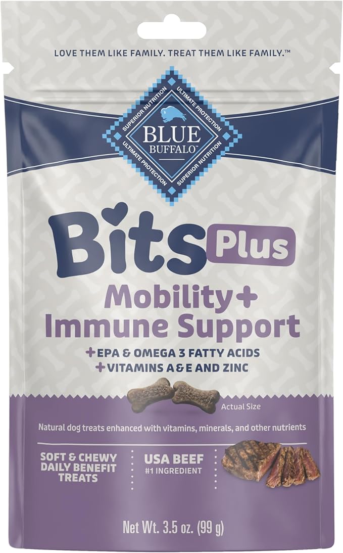 Blue Buffalo Bits Plus Beef Dog Treats, 3.5 oz | Mobility Support, EPA & Omega 3 Fatty Acids, Vitamin A, E & Zinc for Immune Support