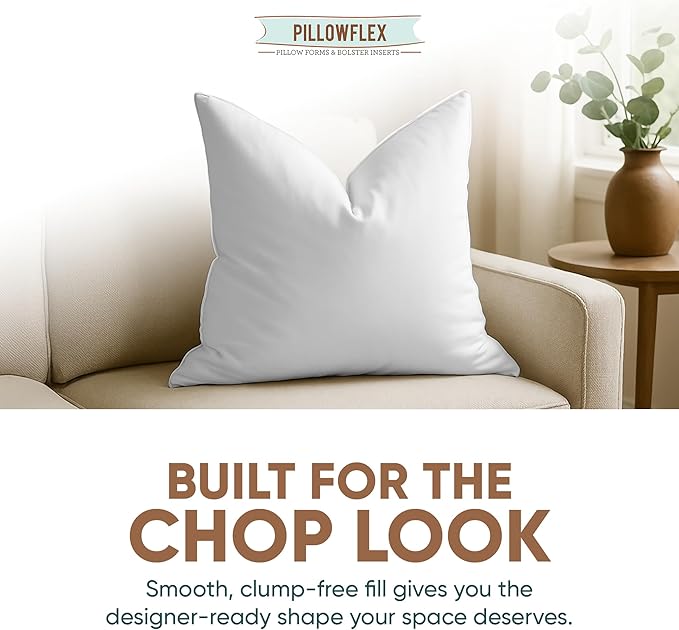 Pillowflex Synthetic Down Pillow Insert 18x18 in - Karate Chop Pillow | Set of 2 - Small Square Sham Forms, Plush Polyester Cotton Blend, Cloud-Like Comfort, Clump-Resistant Fill, Smooth Finish