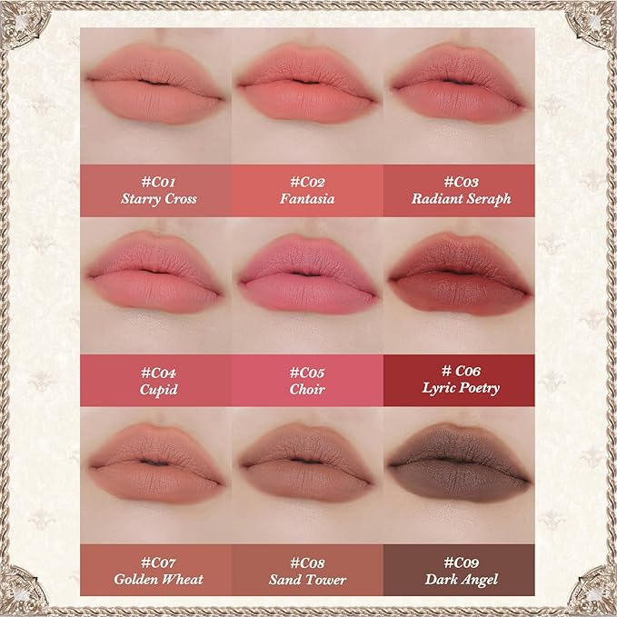 Flower Knows Little Angel Matte Lipstick,Super Soft & Ultra Silky Lip Mud Stick,Long Lasting & Moisturizing Vegan Lip Makeup for Girls&Women,Velvety Brown Finish(C07 Golden Wheat)