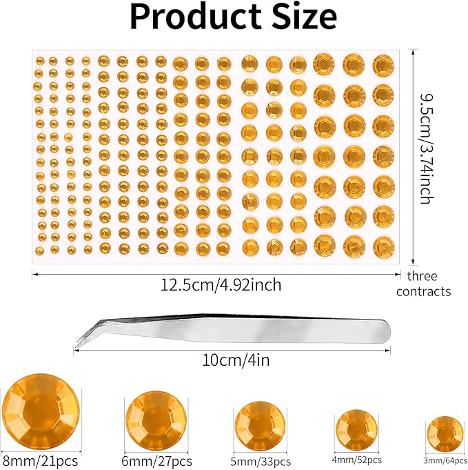 591pcs Face Gems Hair Gems Pearls, Self-Adhesive Face Jewels Eye Rhinestones 3/4/5/6/8 mm Face Gem Stick on, Halloween Makeup Gems Rave Accessories for Face Eyes Body Makeup (12.Gold)