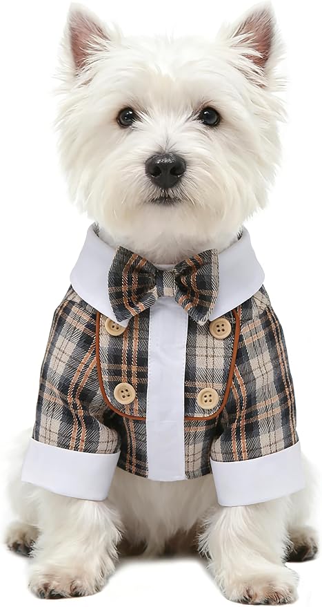 GabeFish Pets Wedding Jackets Suit for Dogs with Bow Tie Puppy Cat Formal Clothes Shirt Tuxedo (Coffee, XL (Chest 18.8in/48cm))