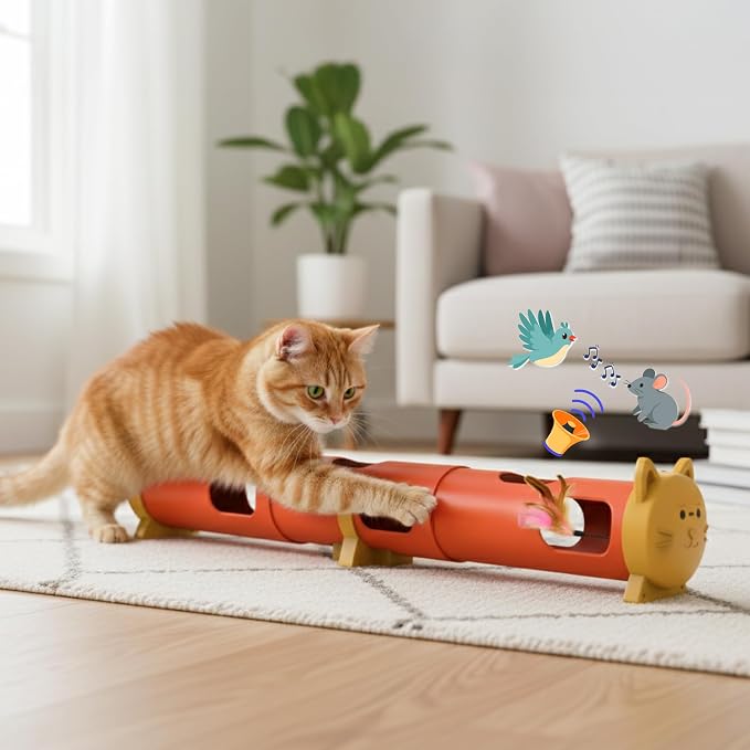 PAWSPIK Electric Feather Teaser Tube Cat Toy, Interactive Automatic Cat Toy | Smart Random Feather Play, Long Battery Life, Pet-Safe Materials, Indoor, Large