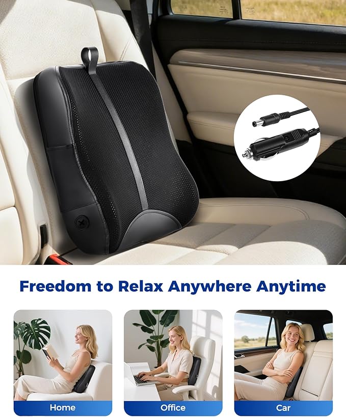 Shiatsu Back Massager with Heat-Electric Back Massager for Pain Relief Deep Tissue-Up and Down Rolling Massage Heated Lower Back Massager for Office/Home/Car-Gift for Men Women Parents