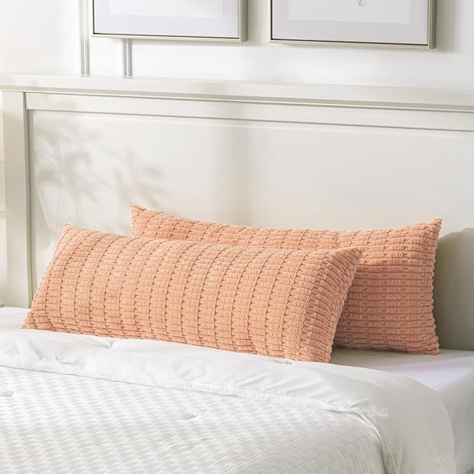 Fancy Homi Decorative Throw Pillow Covers for Bed Couch Bedroom Bench, Soft Corduroy Solid Pillow Case, Rustic Farmhouse Boho Room Decor,54" x 20" (Pack of 1),Peach