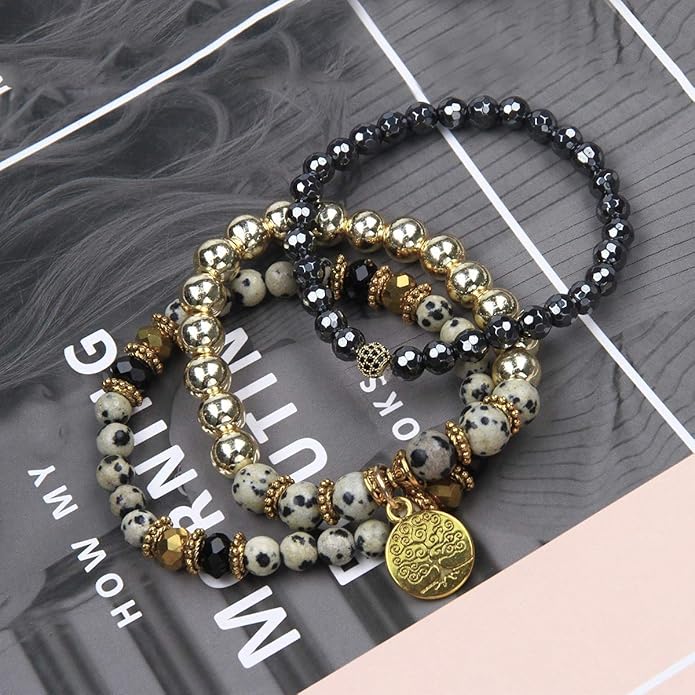 Jardme Healing Crystal Bracelets for Women, 8mm Beaded Natural Stone Stretch Chakra Bracelets Tree of Life Bracelet Jewelry Gifts for Women