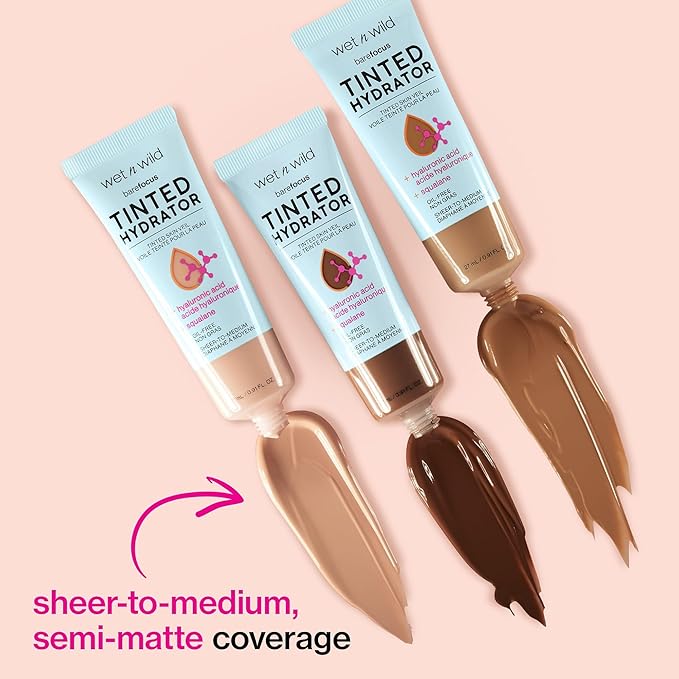 wet n wild Bare Focus Tinted Hydrator Tinted Skin Veil, Lightweight Buildable Coverage with Hyaluronic Acid & Vegan Squalane, Semi-Matte Finish, Cruelty-Free -Tan Medium Deep