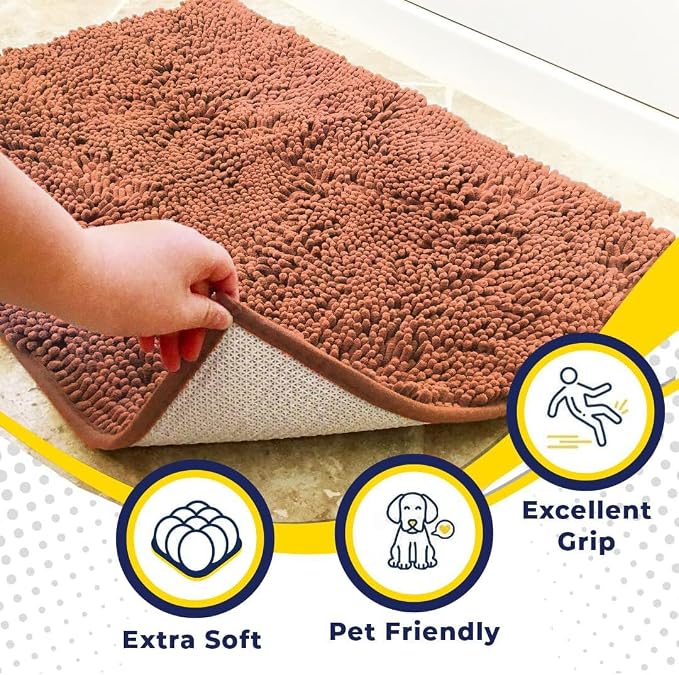 Muddy Mat® | Super Water Absorbent Door Mat Indoor, Microfiber Quick Dry Chenille Entryway Rug, Slip Resistant Front Door Mat, Indoor Mats for Entryway, Machine Washable Pet Rug, Peach 20" x 33"