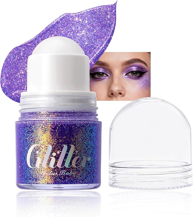 Roll-on face Body Glitter Gel, Holographic Purple Long Lasting Body Glitter Gel for Face Hair, Mermaid Makeup Chameleon Shimmer Sequins, Christmas Festival Party Rave Accessories for Women Gifts-08