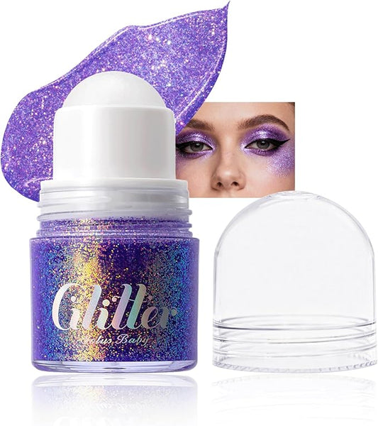 Roll-on face Body Glitter Gel, Holographic Purple Long Lasting Body Glitter Gel for Face Hair, Mermaid Makeup Chameleon Shimmer Sequins, Christmas Festival Party Rave Accessories for Women Gifts-08