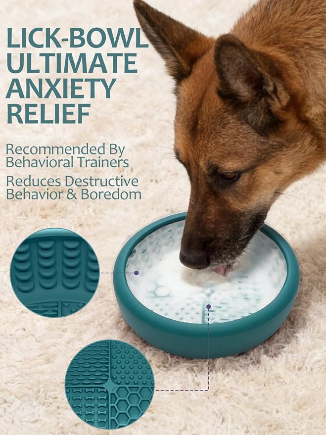 Dog Lick Bowl for Large Dogs, Lick Mat, Slow Feeder Lick Bowl with Brush and Scraper,Strong Suction, Freeze Licking Bowl for Anxiety Relief, Enrichment & Distraction, Dishwasher Safe 7.6 * 3.5 inch