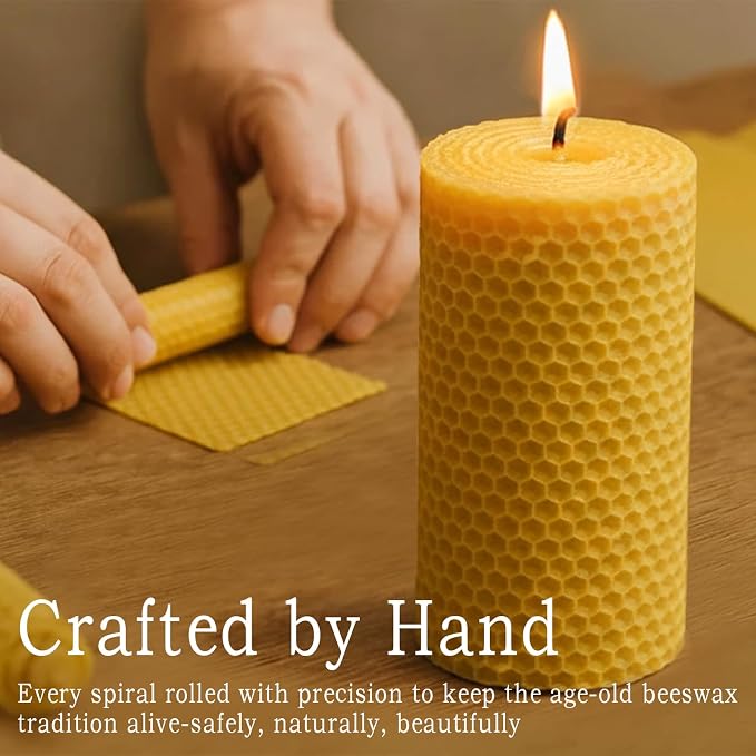 Beeswax Pillar Candles 4 Pack, Beeswax Candle Non-Toxic for Home | Natural Beeswax,Non-toxic,Emergency Candle,Organic,Handmade,Unscented,Long Burning,2.8x6 Inch,Prayer,Bees Wax Candles