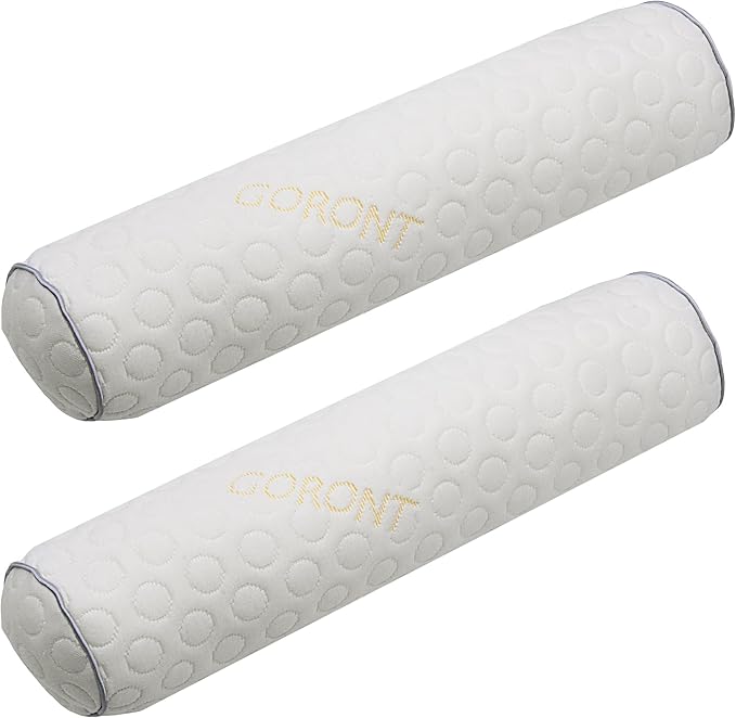 Cylindrical Pillow,Bedding Round Neck Pillow (Pack of 2, White Jacquard) 18 x 4 inches,Bolster Pillow for Bed, Legs, Back and Yoga (18x4)