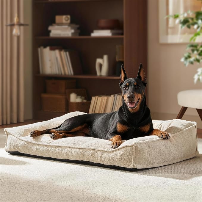 FURTIME XXL Orthopedic Dog Beds Large Sized Dog, Extra Thick Dog Couch 48" | Supportive Pet Sofa, Ergonomic Slant Dog Beds with Removable Washable Cover, Ultra Soft Surface & Non-Slip Bottom, Beige