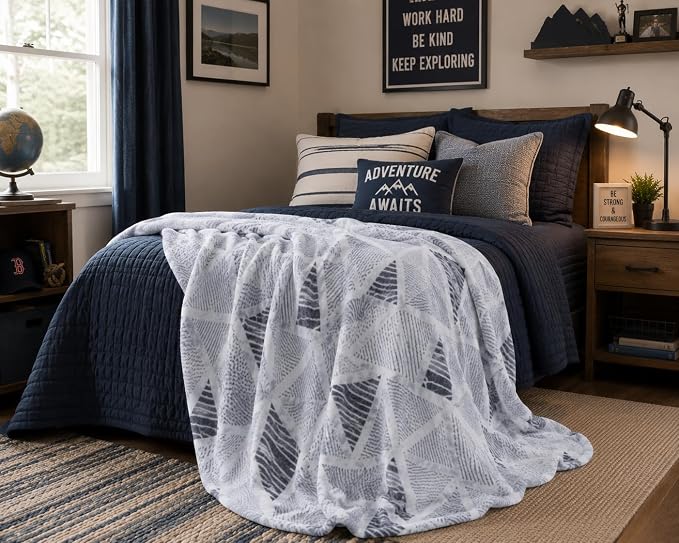 Throw Blanket: Velvety Soft, Durable Fleece Accent for Bed or Couch (Triangle Geo, 50 x 60 inches)
