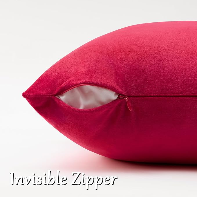 GIGIZAZA Red Velvet Pillow Covers 16x16 Decorative Pillows Pack of 2 | Throw Pillows for Couch Sofa,280gsm Soft Textured Fabric,Modern Square Pillowcases,Luxury Cushion Covers