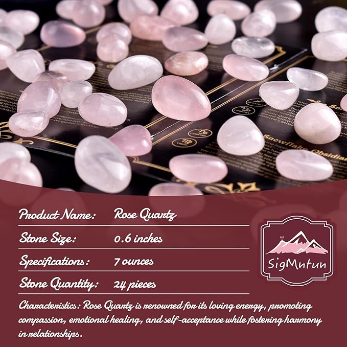 Polished Stone Set Rose Quartz Crystals, Handpicked Tumbled Gemstones Rocks, Pebbles for Reiki, Chakra, Healing, Home Decor 0.6" Inches 7 Ounces
