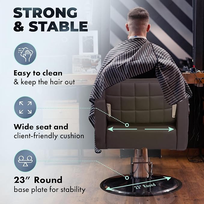 Buy-Rite Icon Salon Styling Chair - Gray Hydraulic Chair with Extra-Wide Seat, Quilted Vinyl Design, Steel Frame & 23" Round Base for Professional Stylists & Barbers, YLG-192-GRY