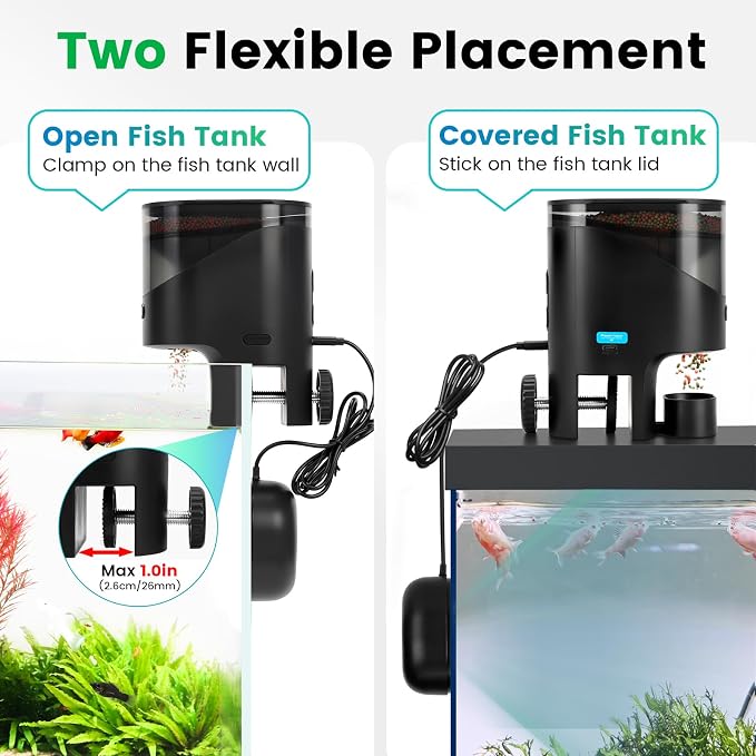fishkeeper Automatic Fish Feeder for Aquarium Flakes, WiFi (2.4G/5.0G) | APP Control - Auto Fish Food Dispenser/Betta Fish Feeder with HD 2.5K Camera and Timer, Aquarium Feeder for Turtle Koi Tanks