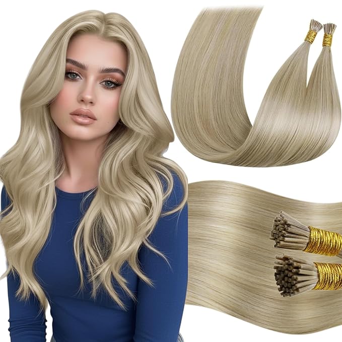 LaaVoo Itip Human Hair Extensions I Tip Hair Extensions Human Hair Highlights Light Blonde to Golden Blonde 14in 40g 80s
