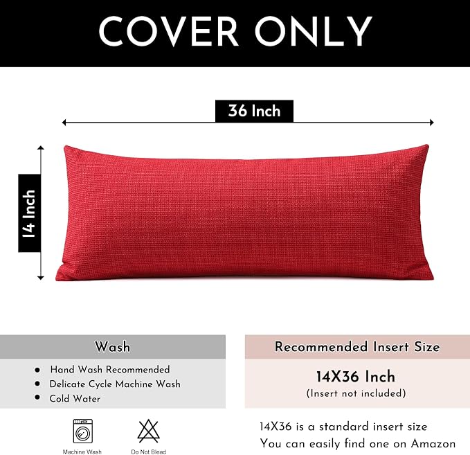 OTOSTAR Linen Throw Pillow Cover Set of 1 Decorative Long Lumbar Pillowcase Rectangle Cushion Cover 14x36 Inch for Home Decor Sofa Bedroom Car 35 x 90CM Red