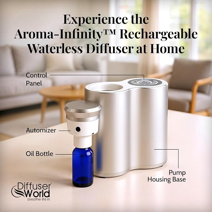 800 Sq Ft Waterless Diffuser for Essential Oils, Aroma Infinity Silver Portable Aroma Atomizer for Room Fragrance, Home Scent Machine, Air Aromatherapy Oil Diffusers