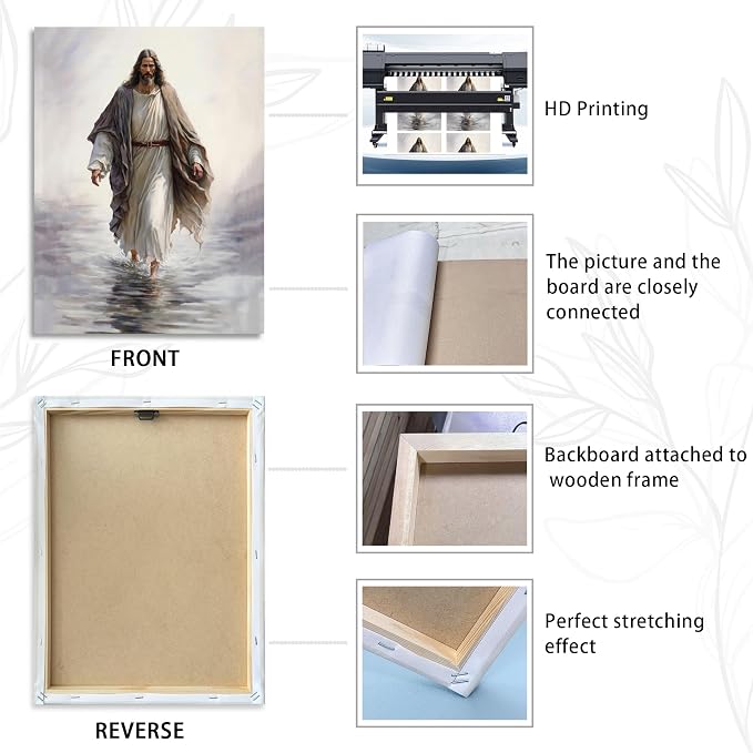 Framed Jesus Christ Wall Art Jesus Walking On Water Canvas Wall Art Christian Painting Prints Biblical Wall Decor Religious Room Decor for Church Prayer Room Christian Schools Hospitals 12" x 16"
