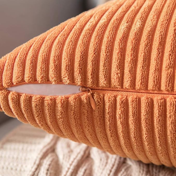 MIULEE Fall Lumbar Corduroy Throw Pillow Covers Set of 2 12x20 Orange | Decorative Striped Textured Cushion Cases, Boho Energetic Vibe Pillowcases, Home Decor for Couch Chair Sofa Bed Living Room
