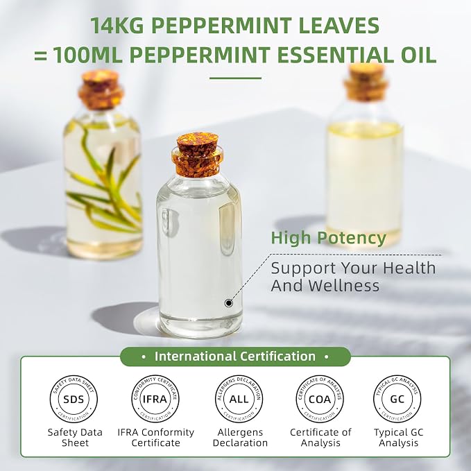 HIQILI Peppermint Essential Oil for Freshening Air, Hair Care | Aromatic Oil for DIY Soap, SPA & Home Use, Removes Odors - 500ml / 16.9 fl oz