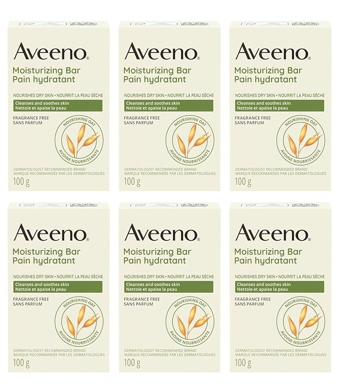 Aveeno Gentle Moisturizing Bar Facial Cleanser with Nourishing Oat for Dry Skin, Fragrance-free, Dye-Free, & Soap-Free, 3.5 oz (Pack of 6)