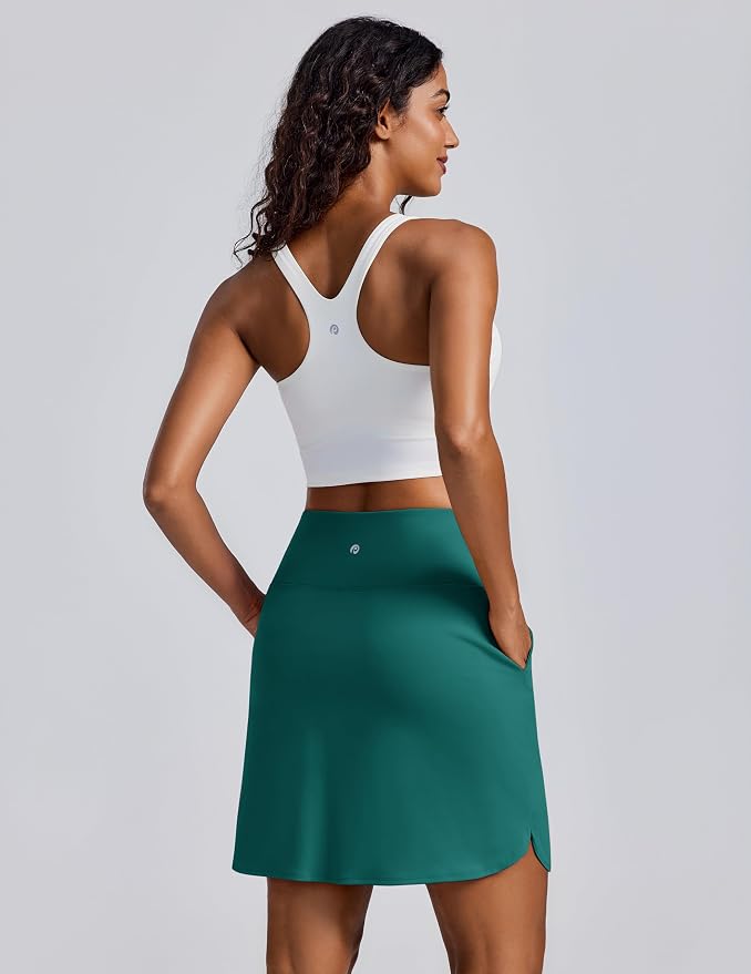 PINSPARK 18" Skorts for Woman Above Knee Length Golf Skirts 3 Pockets | High Waist, Built in Shorts, UV Protection, 4-Way Stretch, Soft, Dolphin Hem, Athletic, Tennis, Pickleabll, Casual