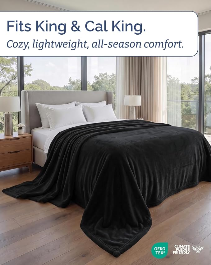 Ultra Soft Fleece Blanket Oversized King Size - Flannel Fleece Luxury Blanket - Lightweight for Couch Bed Chair - Thick, Warm and Breathable - All Season Cozy, Black