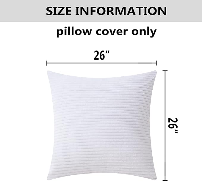 Home Brilliant 26x26 Pillow Cover Striped Corduroy Decorative Euro Sham Throw Pillow Cushion Cover for Couch, 66x66cm, Pure White