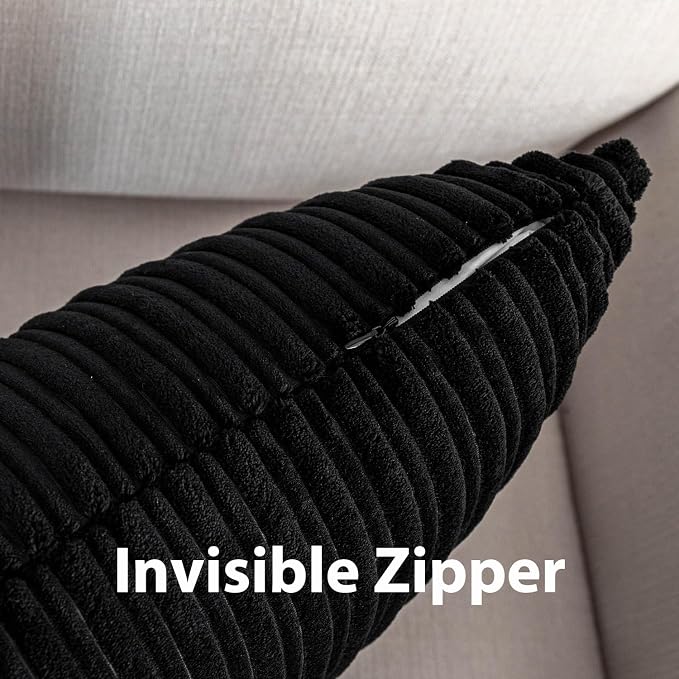 UGASA 12x24 Inch Pillow Cover Pack of 1 Soft Boho Stripe Corduroy Long Rectangular Lumbar Cushion Cover Farmhouse Decorative Throw Pillowcase for Bed, Couch, Sofa, Bedroom, Living Room, Black