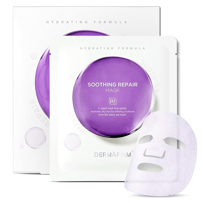Dermafirm Soothing Repair Face Mask Sheets R4 | Hydrating Essence Leave-On Korean Facial Mask with Eucalyptus, Peptide and Collagen | Gentle on All Skin Types No Animal Trials No Paraben (5 EA, 1 oz)