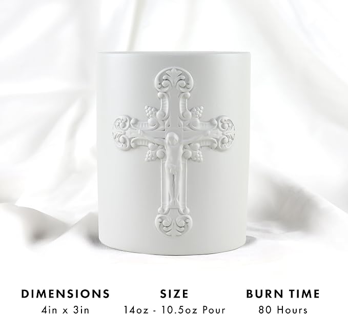 SAINT Santa Cruz Scented Candle with Prayer and Prayer Coin | Nadu Sandalwood in Decorative, Concrete Jar - Soy Coconut Aromatherapy Candle with 80 Hour Burn Time, Special Edition