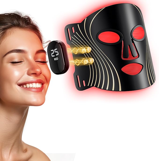 Red Light Therapy for Face, 4 Modes LED Face Mask Light Therapy, 2000mAh Cord-Free Controller with 400 LEDs, Blue, Orange, 850nm Near-Infrared Light Mask with Timer Function at Home (Black)