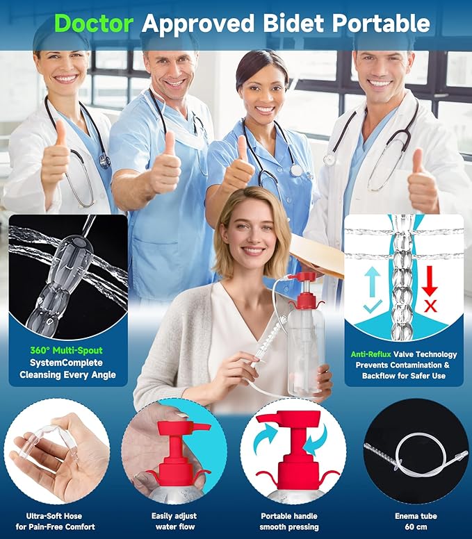 Douche for Women Enema Kit - Reusable Vaginal Cleansing Douche Bottle with 3 Nozzles (600ML), Anti-Backflow Design for Feminine Personal Care, Includes Enema Tube for Easy Use