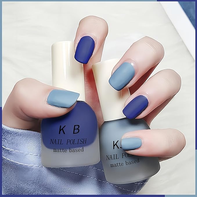 Matte Blue Nail Polish Quick Dry, Vegan Non Toxic Air Dry Nail Color for Women Girls, Royal Navy Blue Matte Finish
