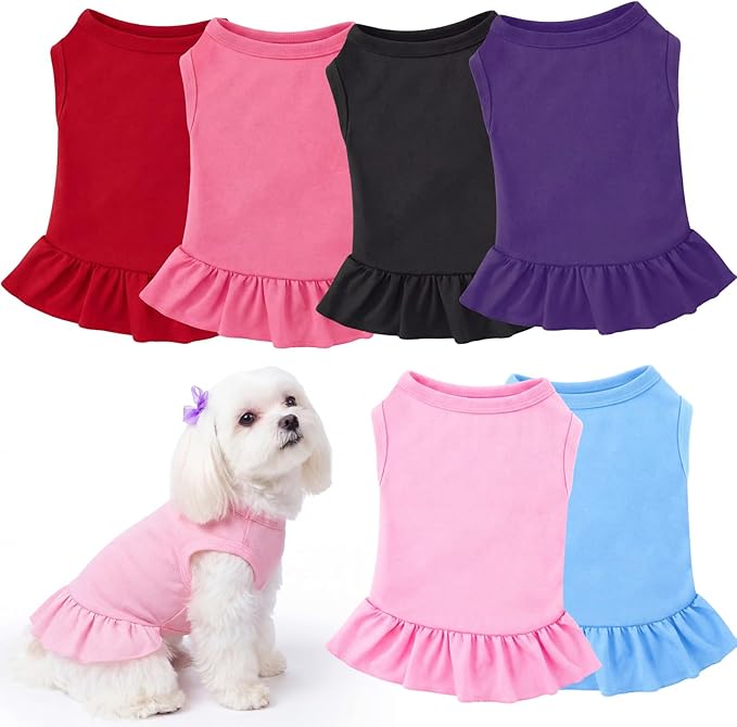 6 Pieces Dog Dresses Shirt Skirt Sleeveless Dress Breathable Pet Shirts with Ruffles Puppy Sundress Outfits for Dogs and Cats (XS Size)